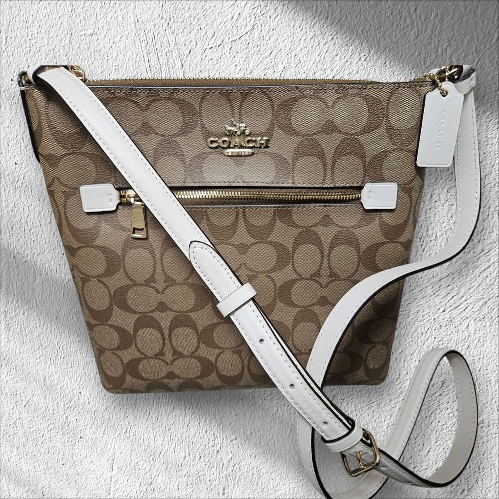 Coach Tan and White Crossbody Bag